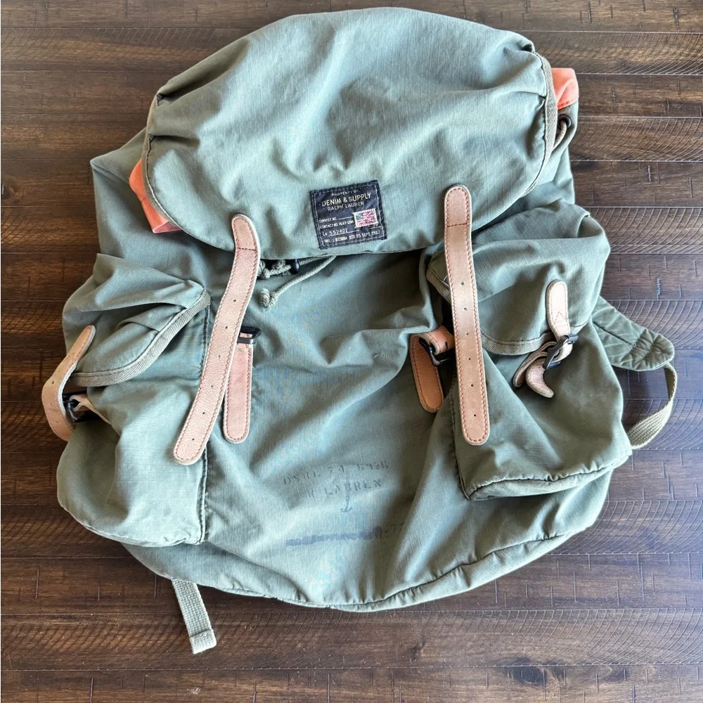 Vintage Denim & Supply - Ralph Lauren Green Backpack with Leather Straps
